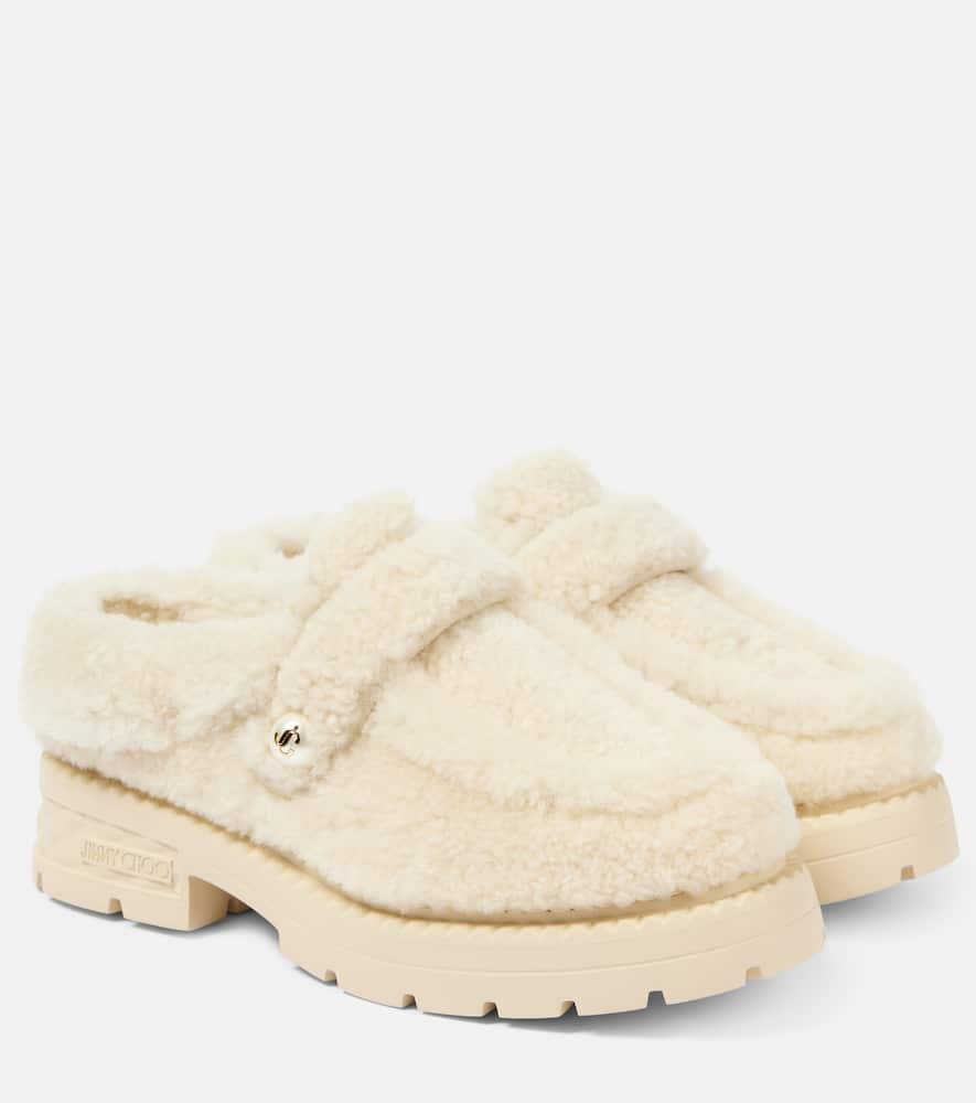 JIMMY CHOO Shea Shearling Mules In White Product Image