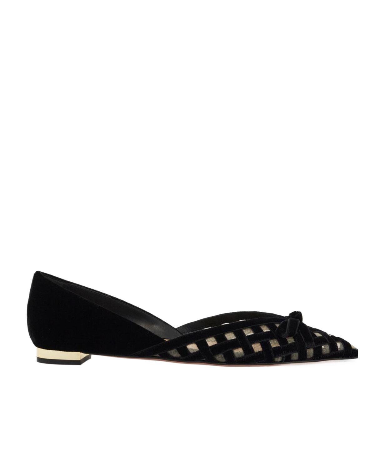 AQUAZZURA Romance Velvet Bow Ballerina Flats In Black Product Image