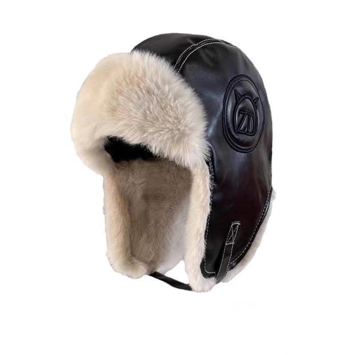 Panel Faux Leather Trapper Hat / Plain Panel Fluffy Hat Product Image