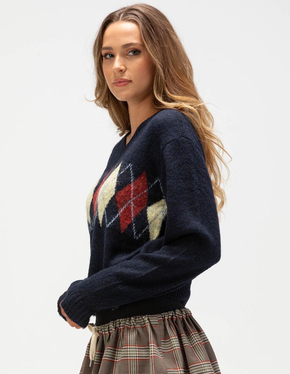 IETS FRANS Argyl Womens Boxy Sweater - NAVY Product Image
