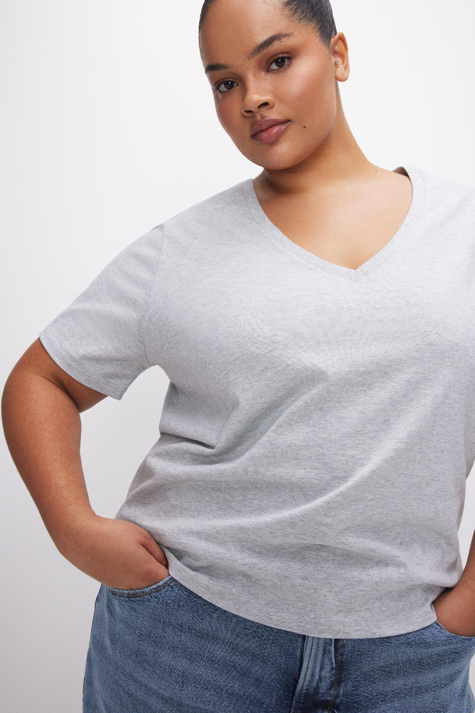 COTTON CLASSIC V-NECK TEE | HEATHER GREY001 Product Image