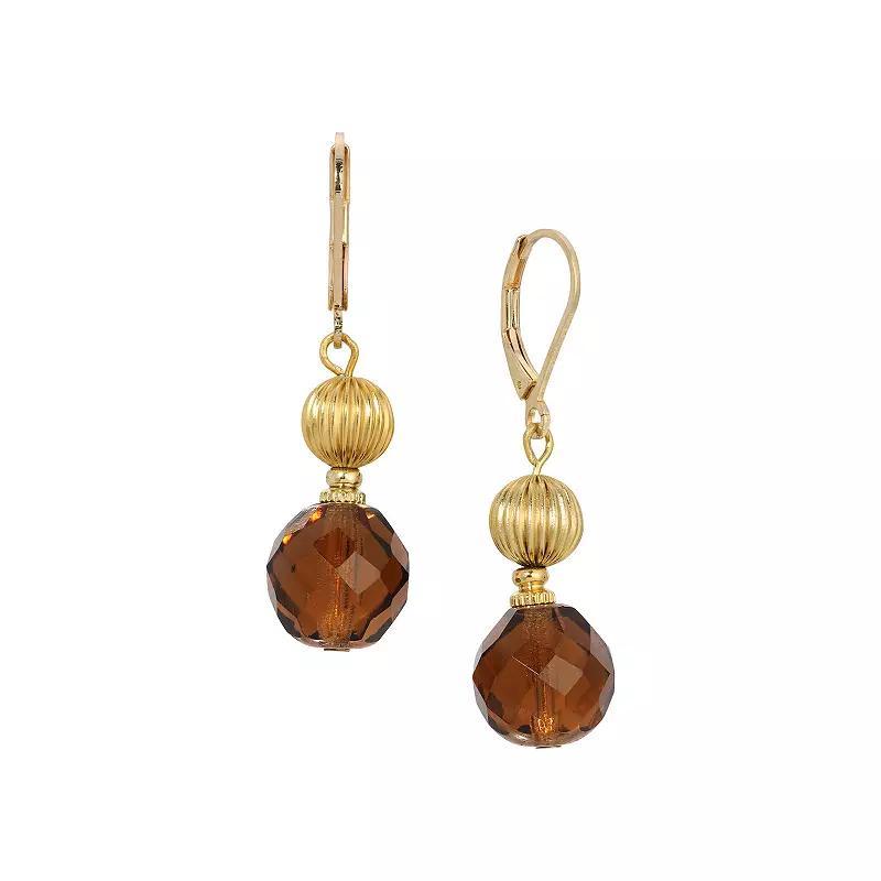 1928 Gold Tone Brown Crystal Beaded Drop Earrings, Womens Product Image