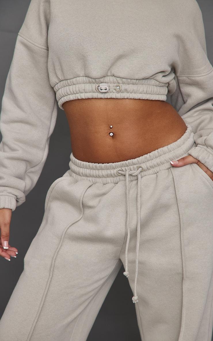 Petite Moss Grey Crop Elasticated Sweat Top Product Image