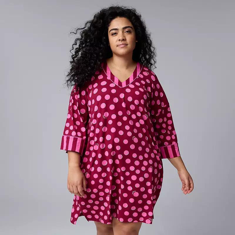 Plus Size Simply Vera Vera Wang 3/4-Sleeve Cozy Jersey Pajama Sleepshirt, Womens Red Dot Product Image