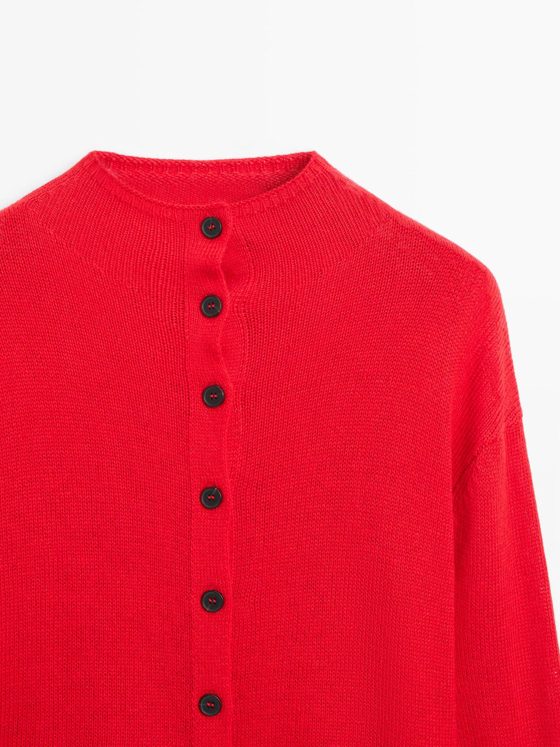 Wool and linen mock turtleneck cardigan Product Image