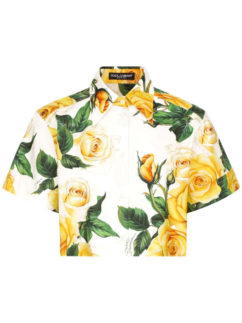 DOLCE & GABBANA Rose-print Cotton Shirt In Multicolour Product Image