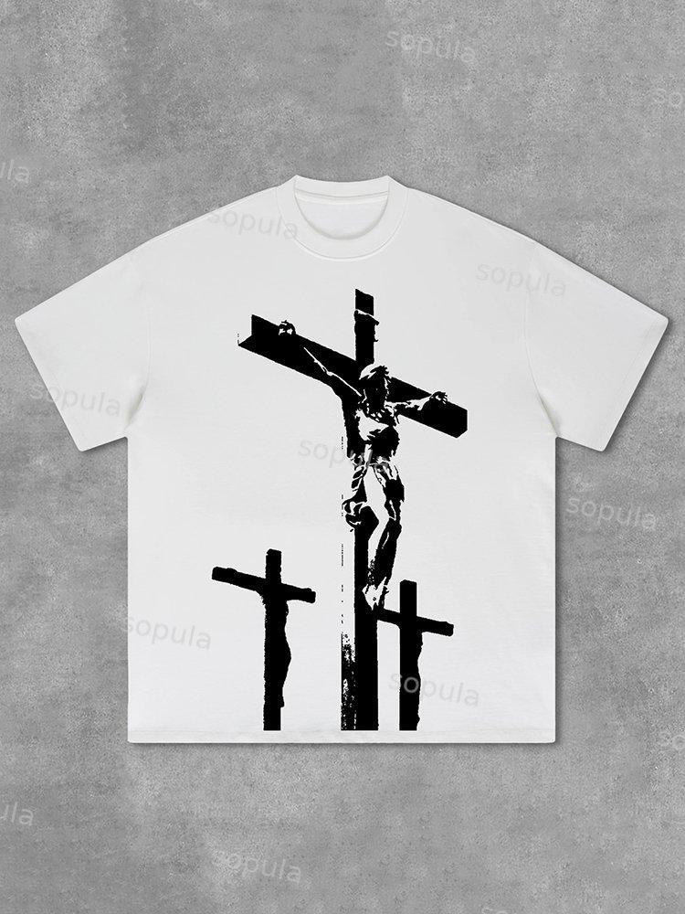 Jesus Cross Graphics Print Cotton T-Shirt Product Image