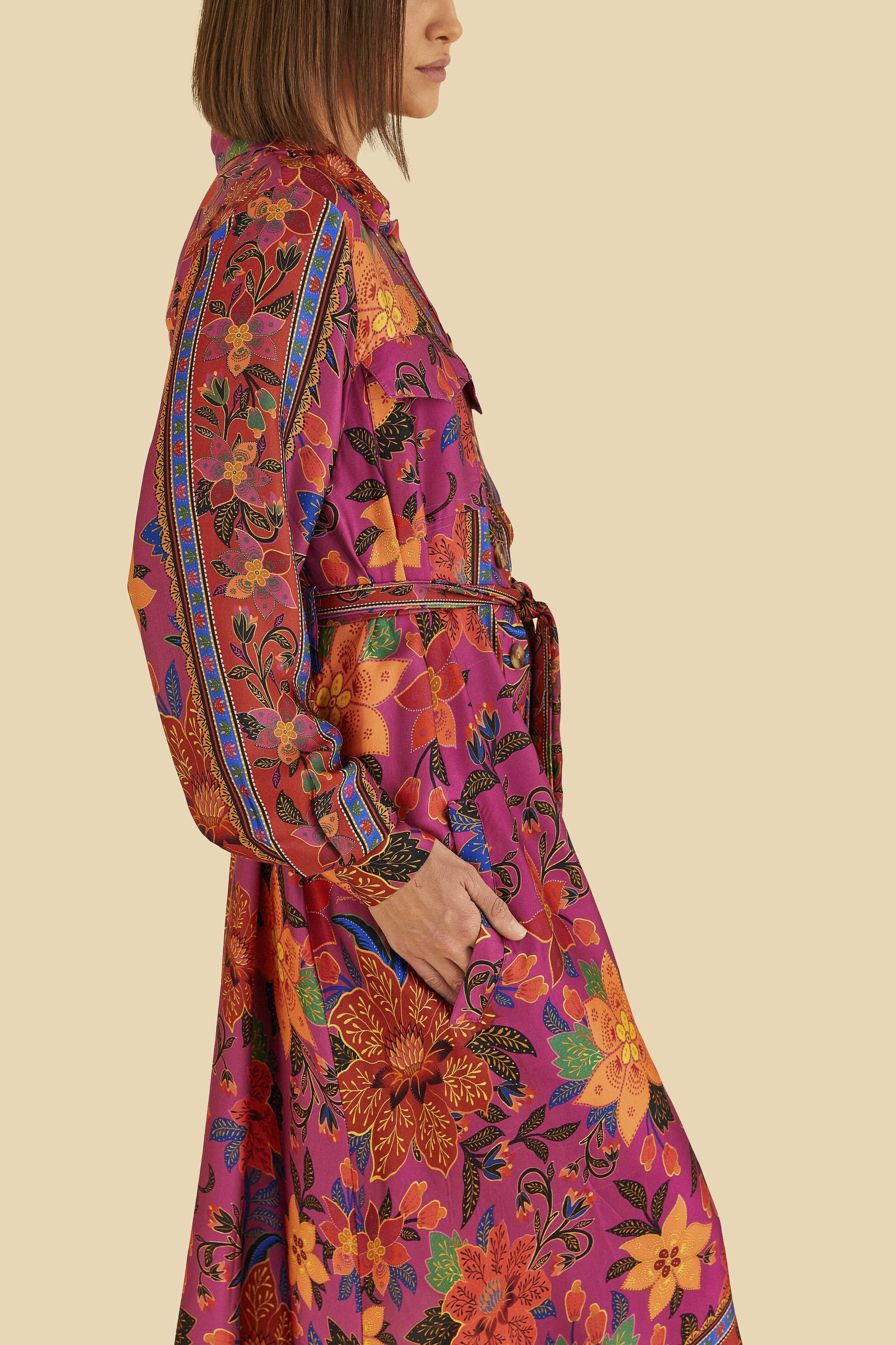 Pink Tropical Tapestry Lenzing™ Ecovero™ Viscose Shirtdress Product Image