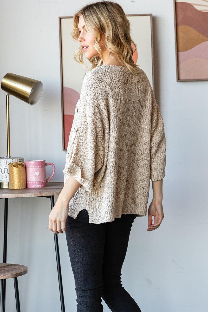 Chest Pocket Roll-Up Sweater Top Product Image