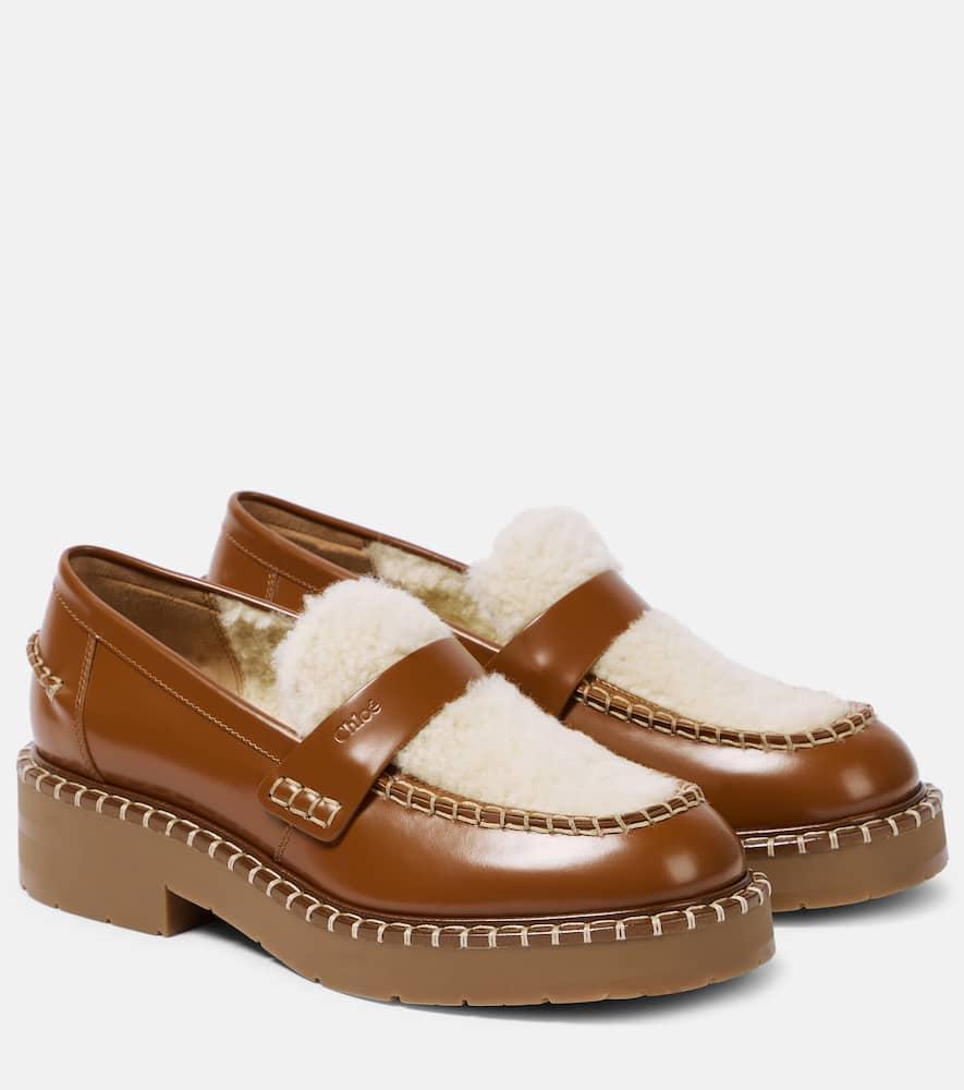 Noua Shearling-trimmed Leather Loafers In Caramello Product Image