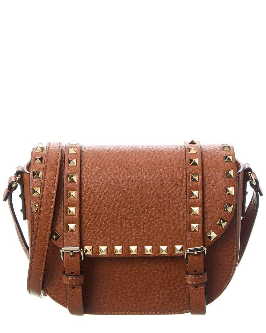 VALENTINO GARAVANI Valentino Rockstud Grainy Leather Shoulder Bag In Brown Product Image