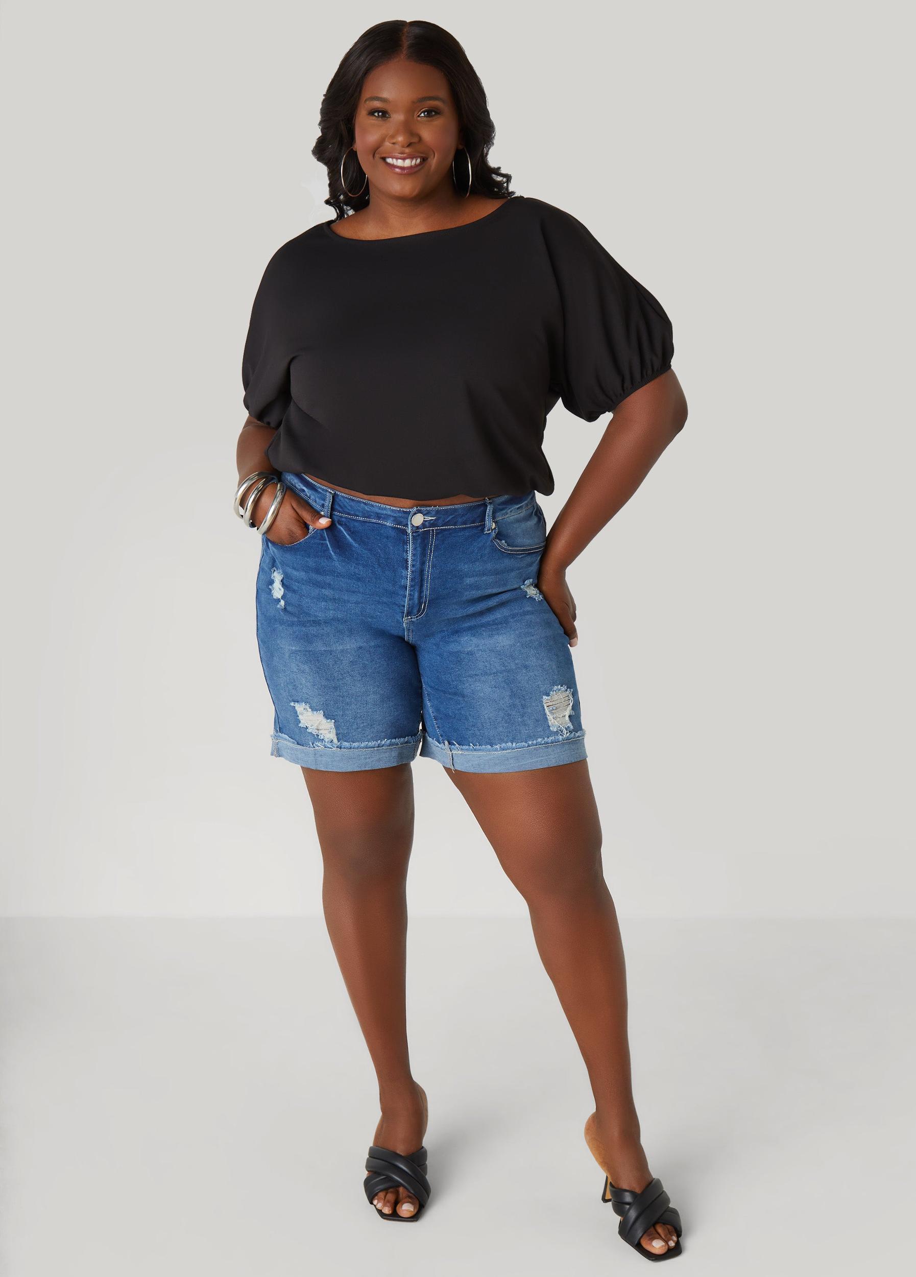 Plus Size Cropped Bubble Top Ashley Stewart Product Image