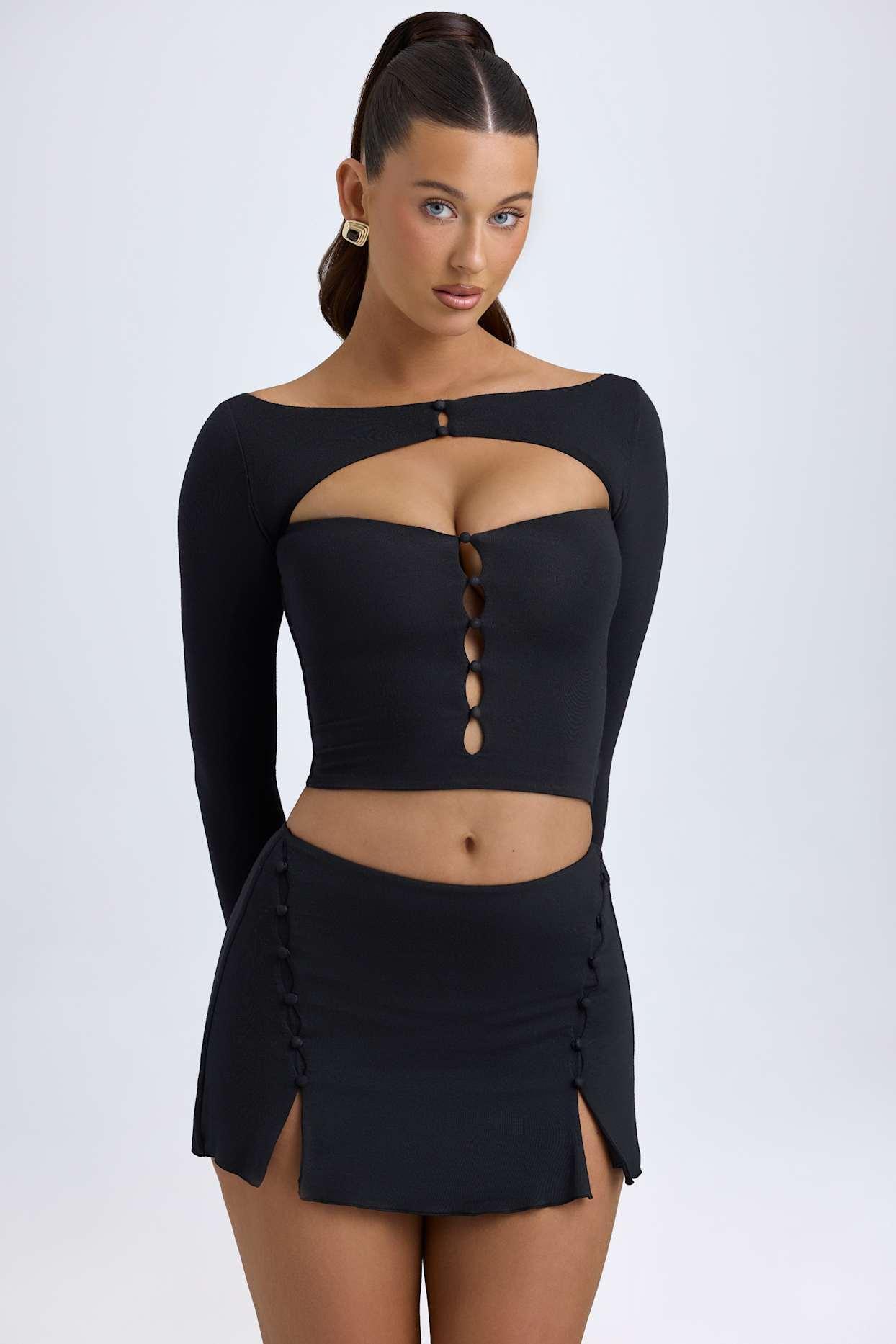 Modal Cut-Out Button-Detail Top in Black Product Image
