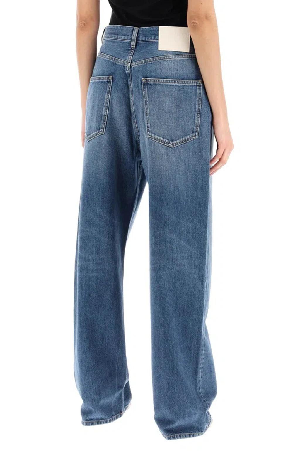 VALENTINO Logo Patch Straight Leg Jeans In Blue Product Image