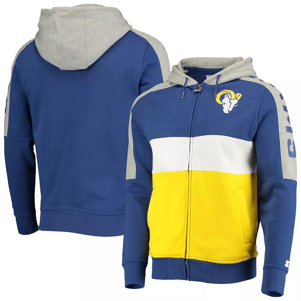 Men's Starter Royal/Gold Los Angeles Rams Playoffs Color Block Full-Zip Hoodie, Size: Large, Blue Product Image