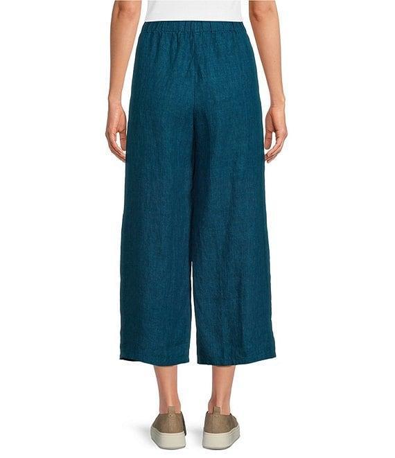 Eileen Fisher Washed Organic Linen Elastic Waist Wide Leg Cropped Pants Product Image
