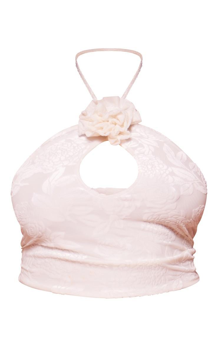 Plus Cream Floral Devore Halterneck Top Product Image