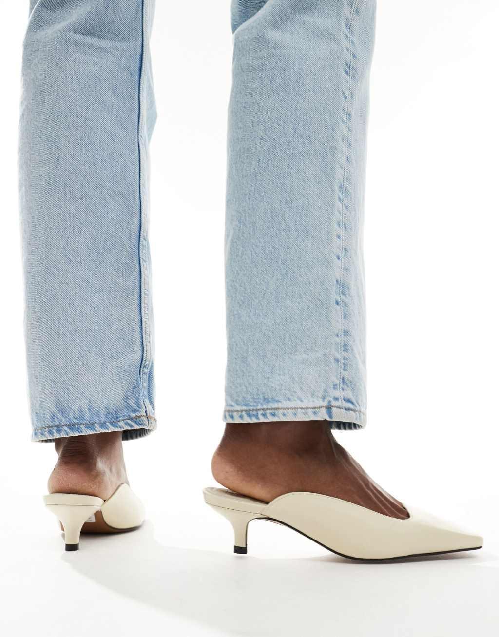 ASOS DESIGN Santiago premium leather squared toe mules in off-white Product Image