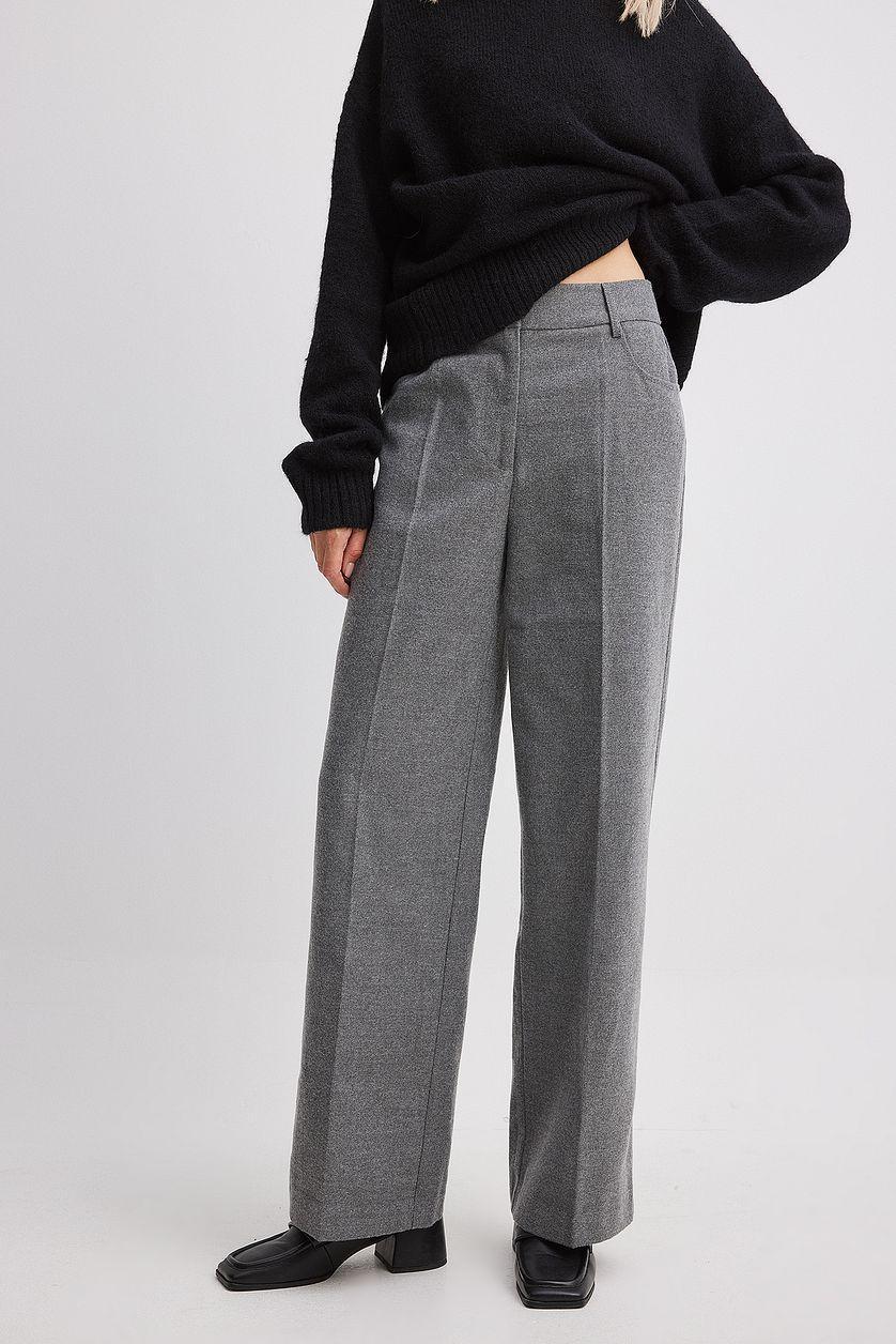 Flannel Wide Leg High Waist Trousers Product Image