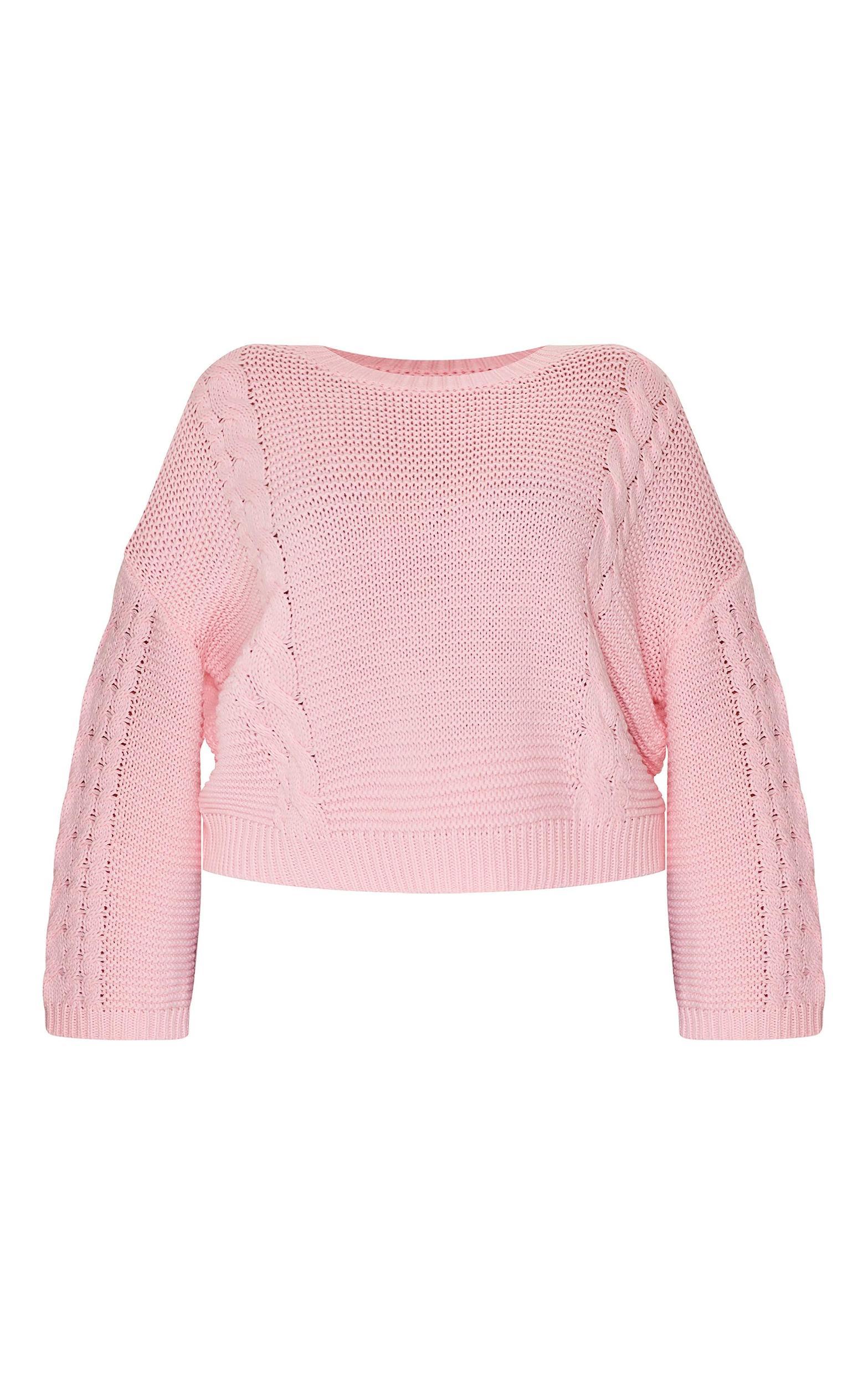 Plus Light Pink Oversized Cable Knit Sweater Product Image