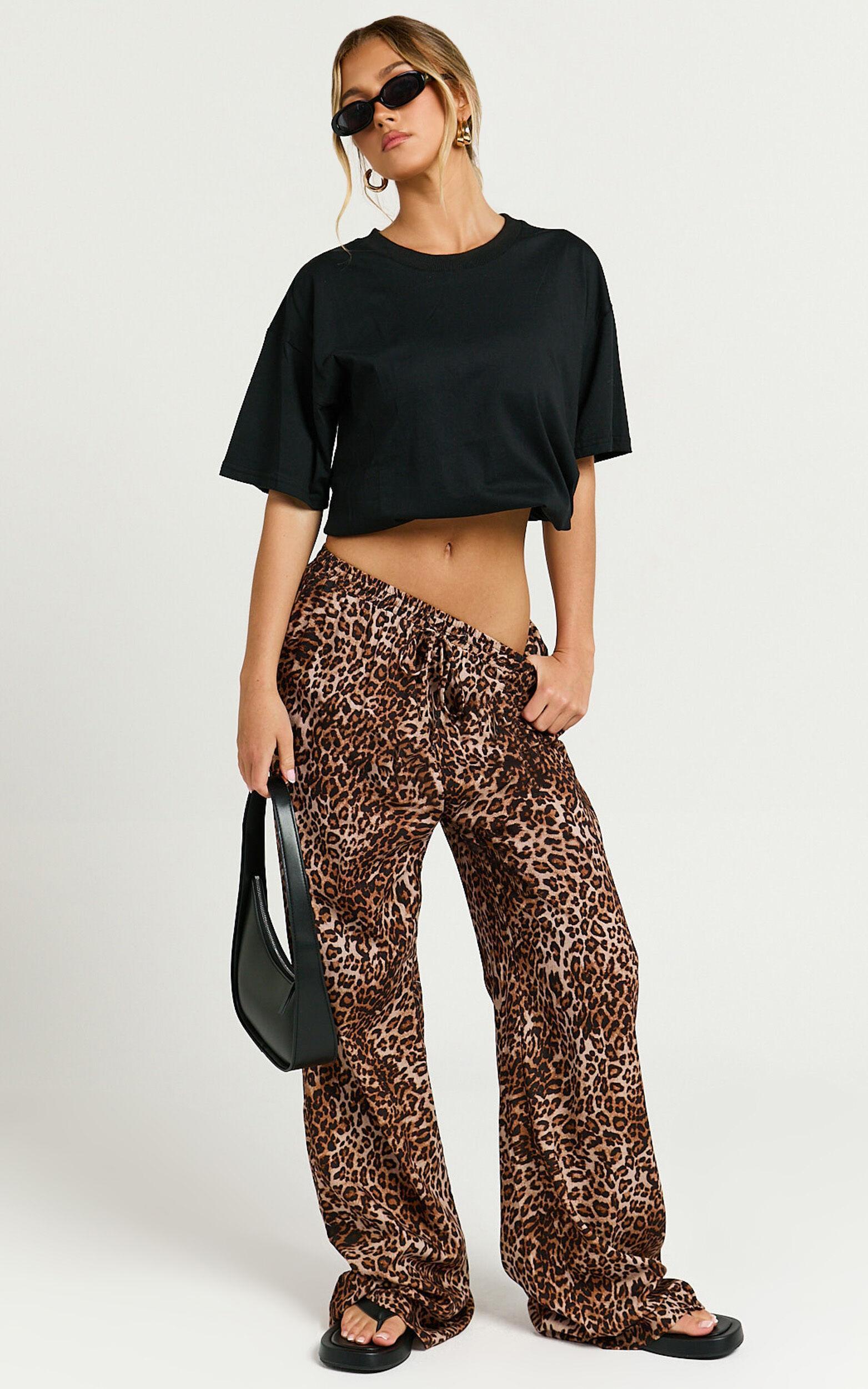 Lopez Linen Pants - Elasticated Straight Leg Pants in Tonal Leopard Print Product Image