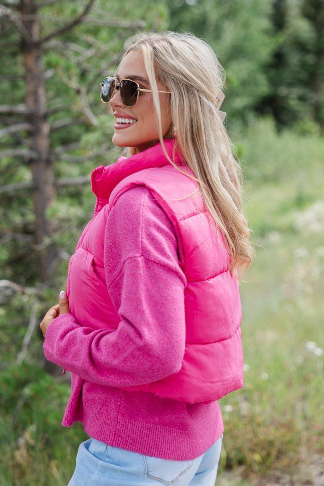 Sights To See Fuchsia Cropped Puffer Vest FINAL SALE Product Image