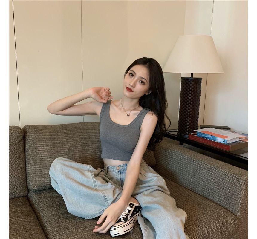Square Neck Plain Crop Tank Top Product Image