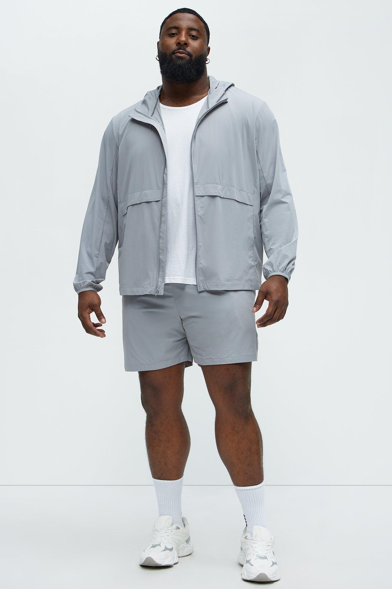 Lightweight Stretch Hooded Running Windbreaker Jacket - Grey Product Image