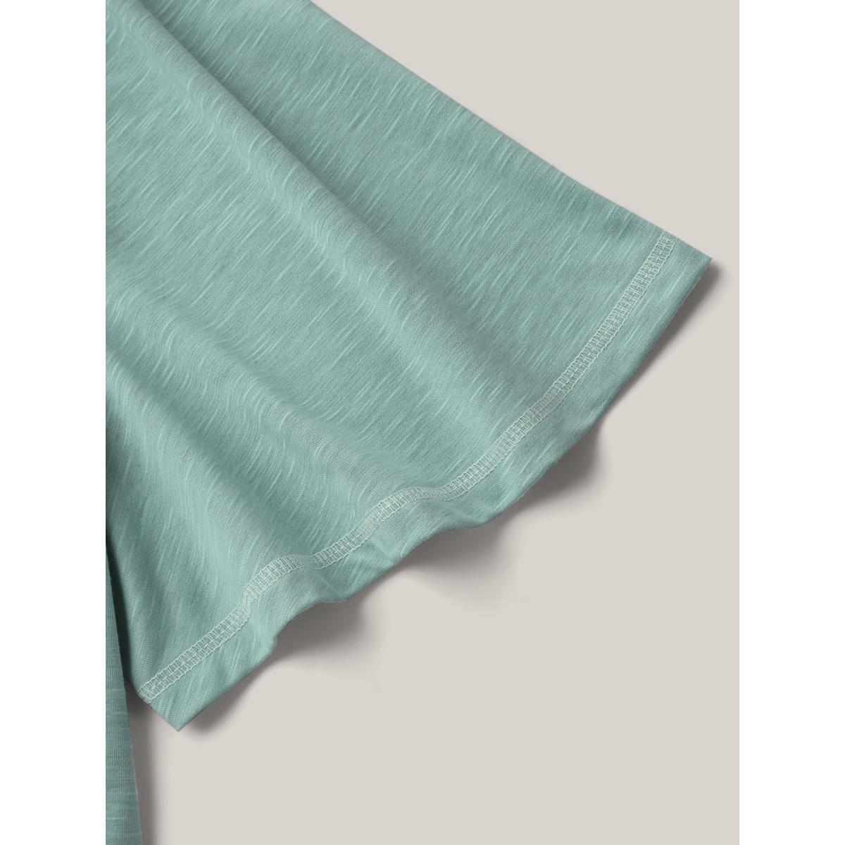 Plus Size Color Contrast Bamboo Textured T-Shirt Greenbean Women Leisure Gathered V-neck Casual T-shirts BloomChic 22-24/3X Product Image