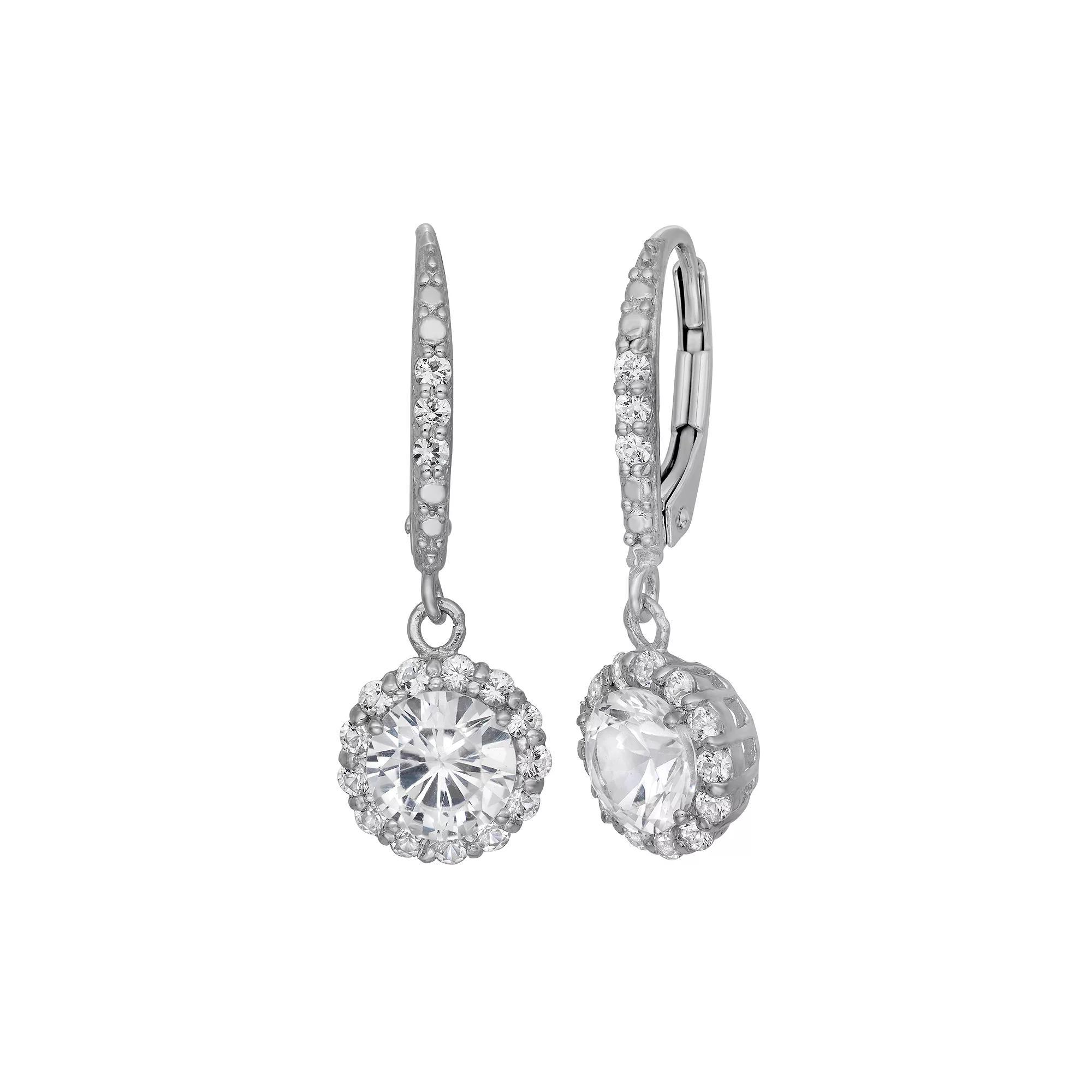 Lab-Created White Sapphire Sterling Silver Halo Drop Earrings, Women's, Multi Product Image