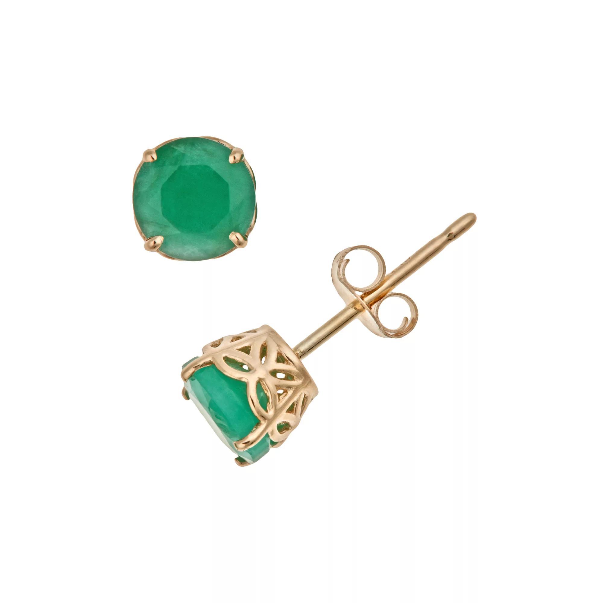 Celebration Gems 14k Gold Emerald Stud Earrings, Women's, Green Product Image