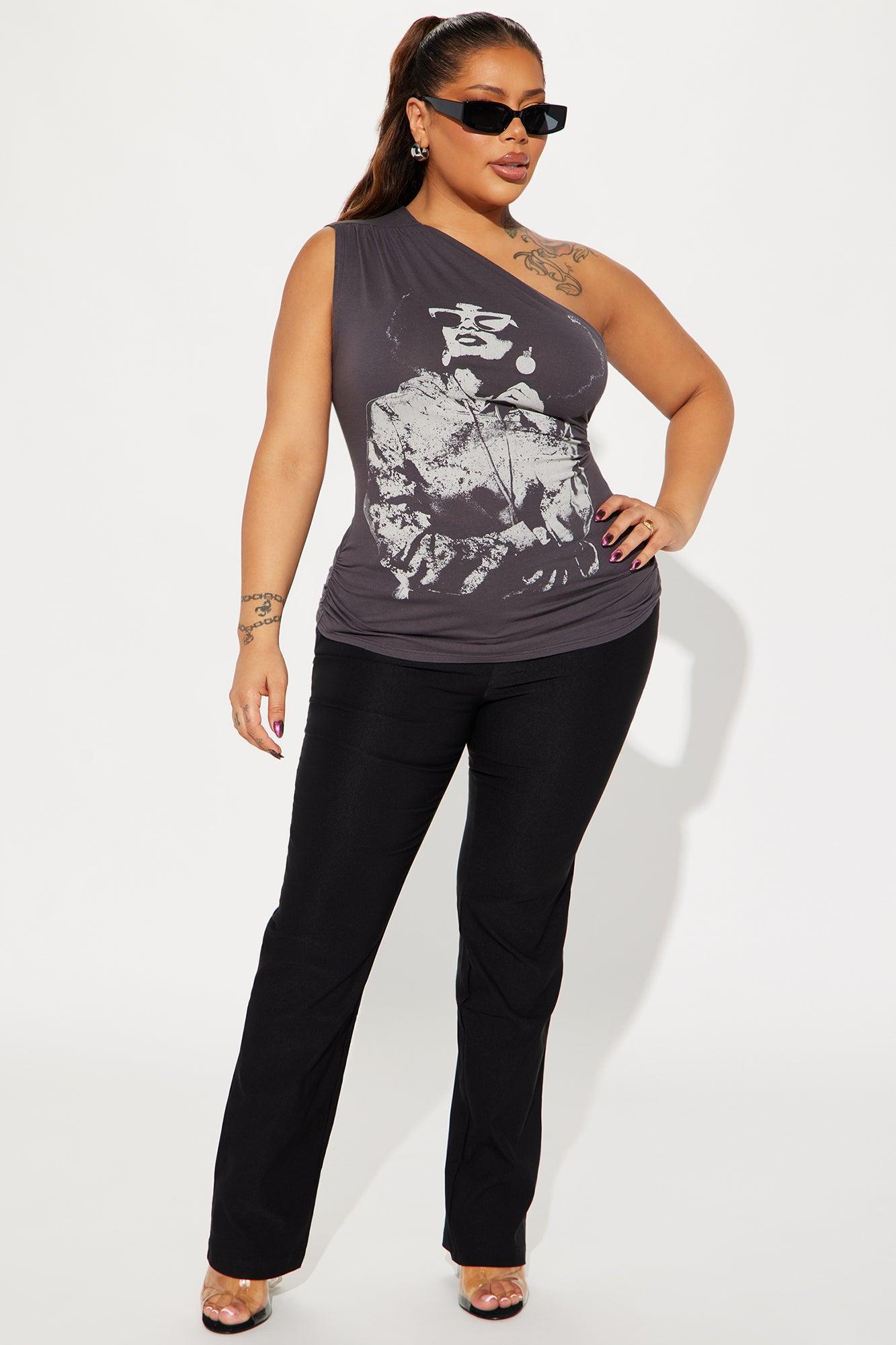 Confident Woman One Shoulder Top - Charcoal Product Image