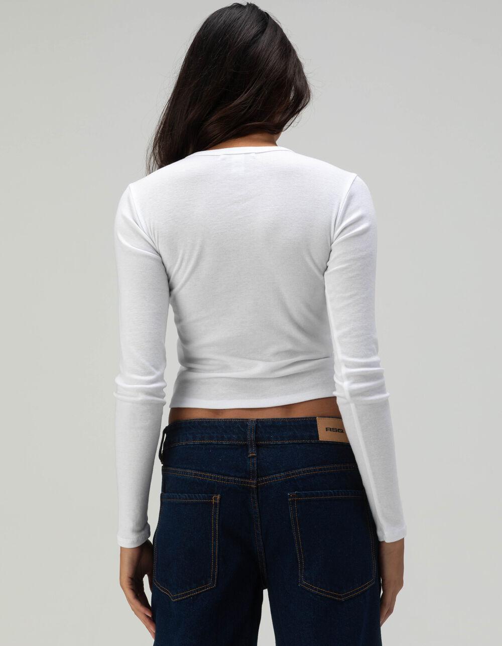 RSQ Womens 8-Ball Long Sleeve Baby Tee - WHITE Product Image