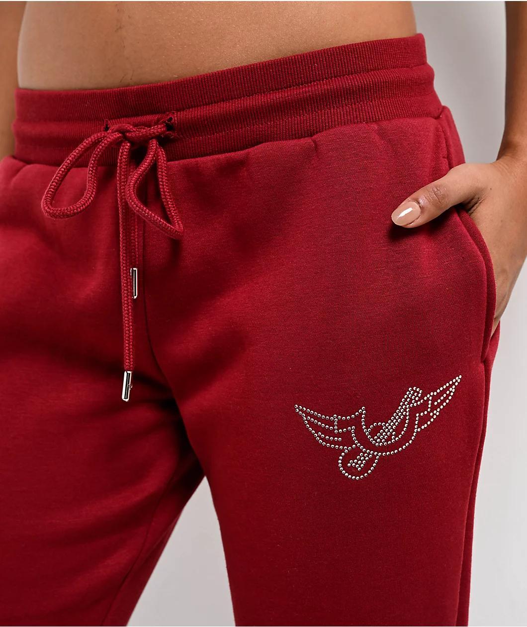 True Religion Retro Crystal Logo Ruby Red Jogger Sweatpants Product Image