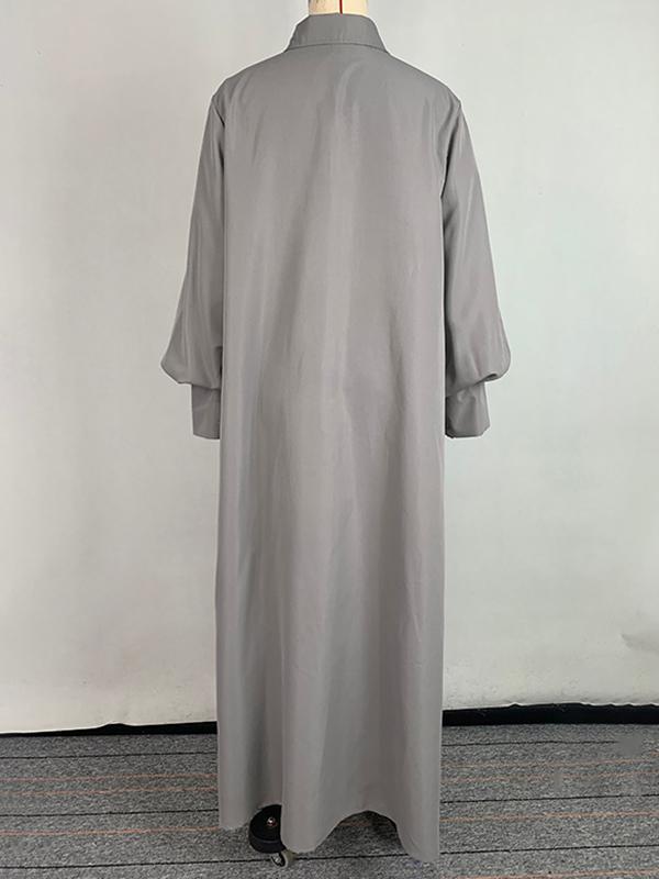 Long Sleeves Loose Solid Color Split-Joint Split-Side Lapel Maxi Dresses Shirt Dress Product Image