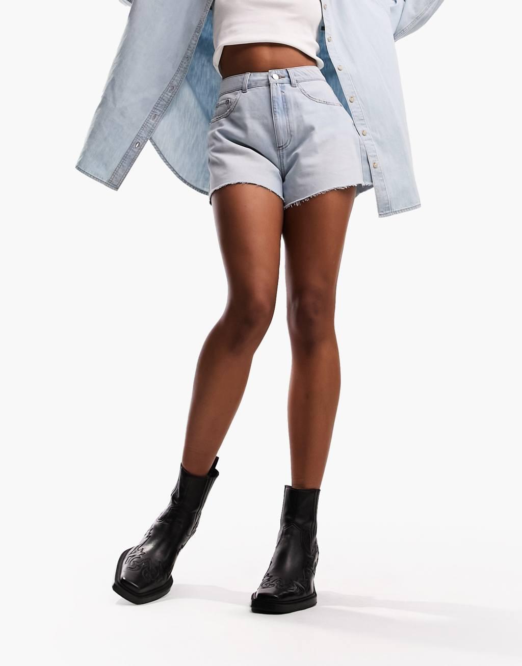 ASOS DESIGN Tall A line denim shorts in lightwash Product Image