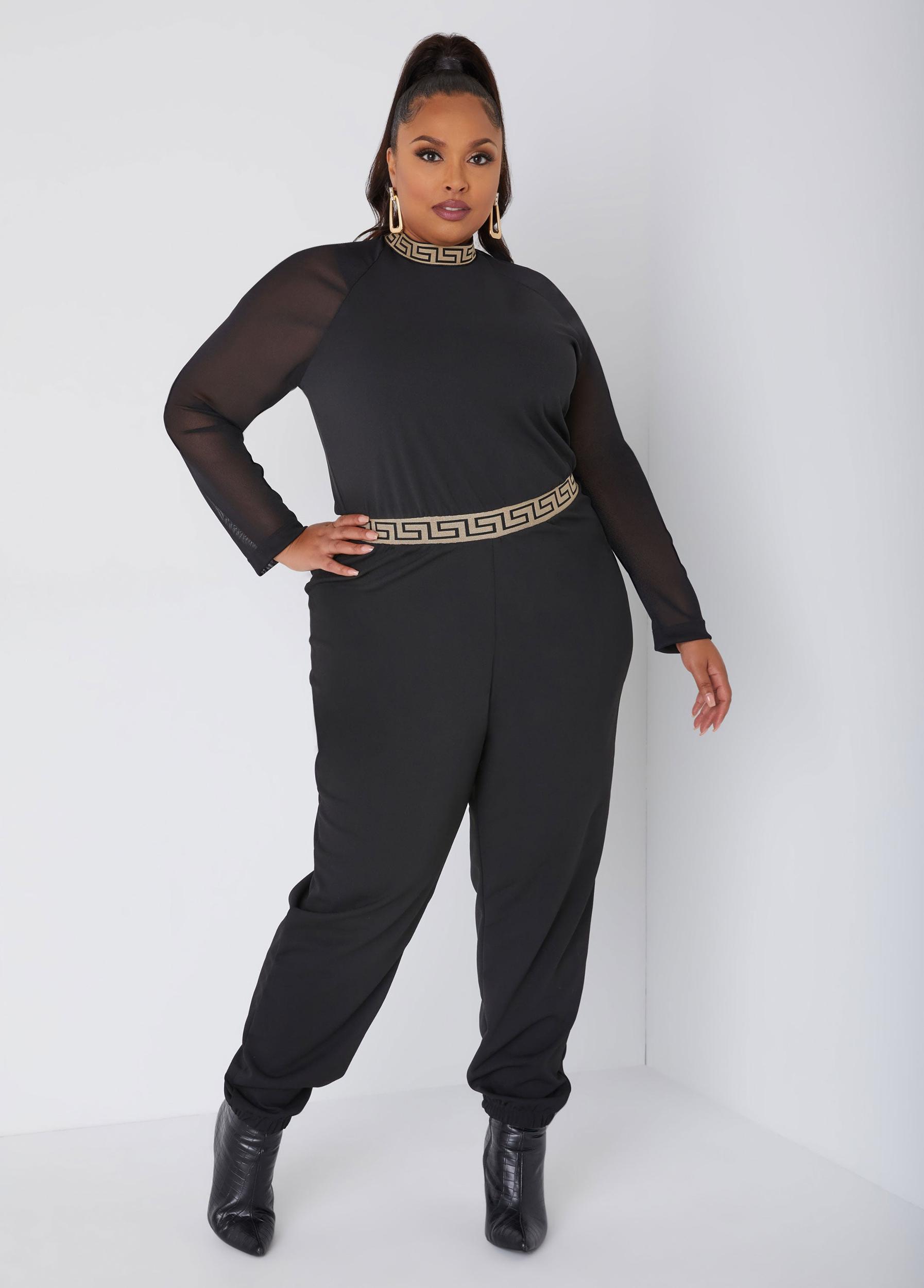 Plus Size Mesh Paneled Joggers Jumpsuit Ashley Stewart Product Image