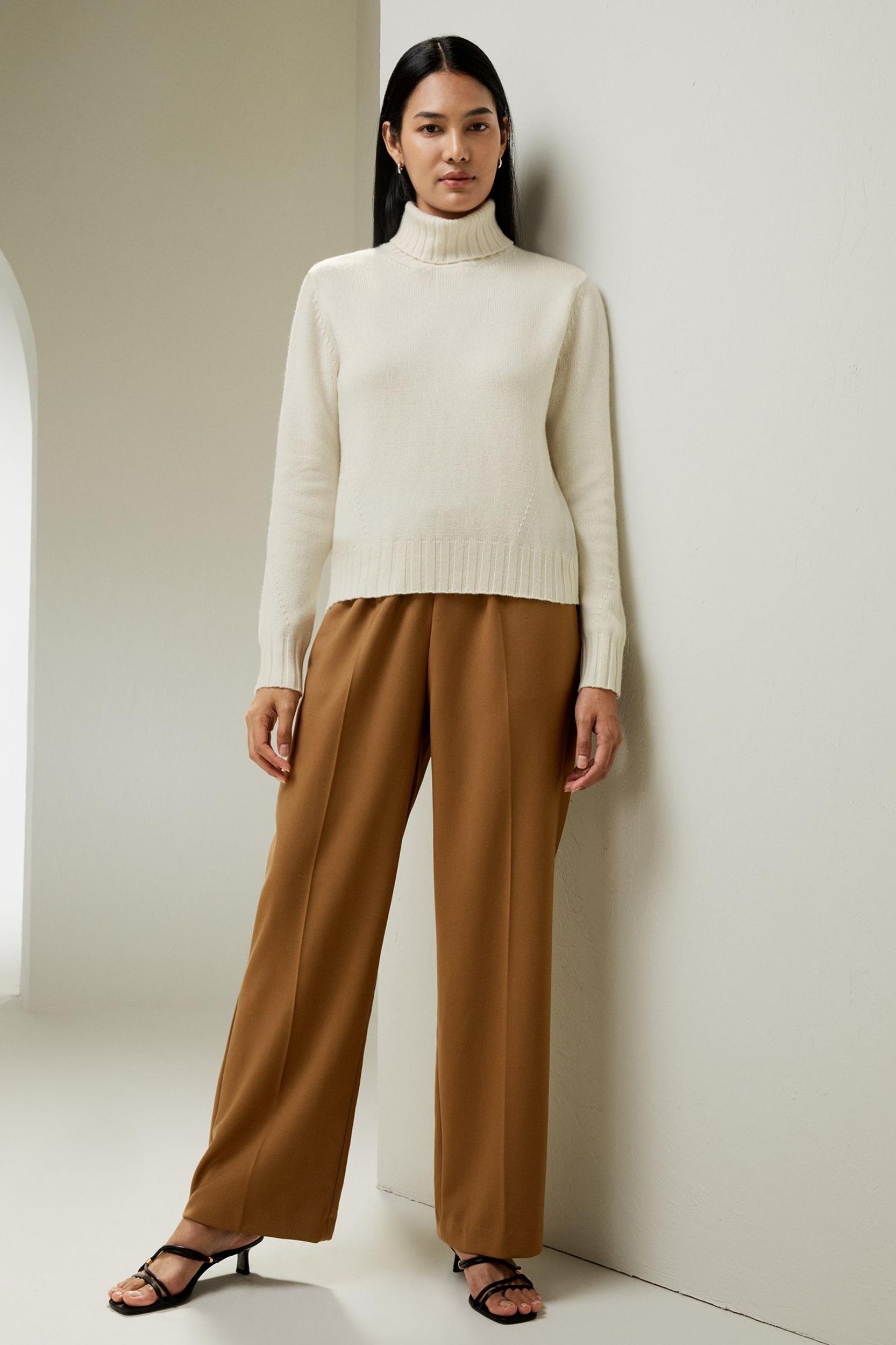 LILYSILK Womens Merino Wool Turtleneck Cashmere Sweater White Wool&Cashmere Luxurious Needlework Design Sweater S Product Image