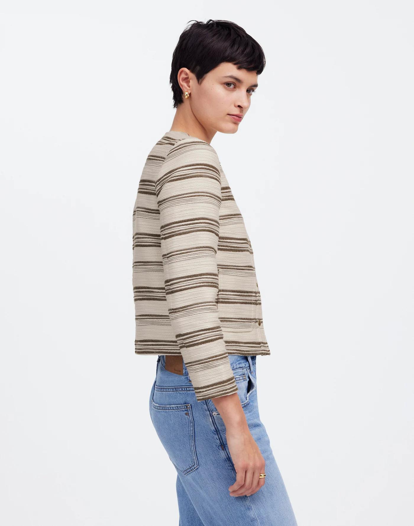 Button-Front Jacket in Striped Tweed Product Image