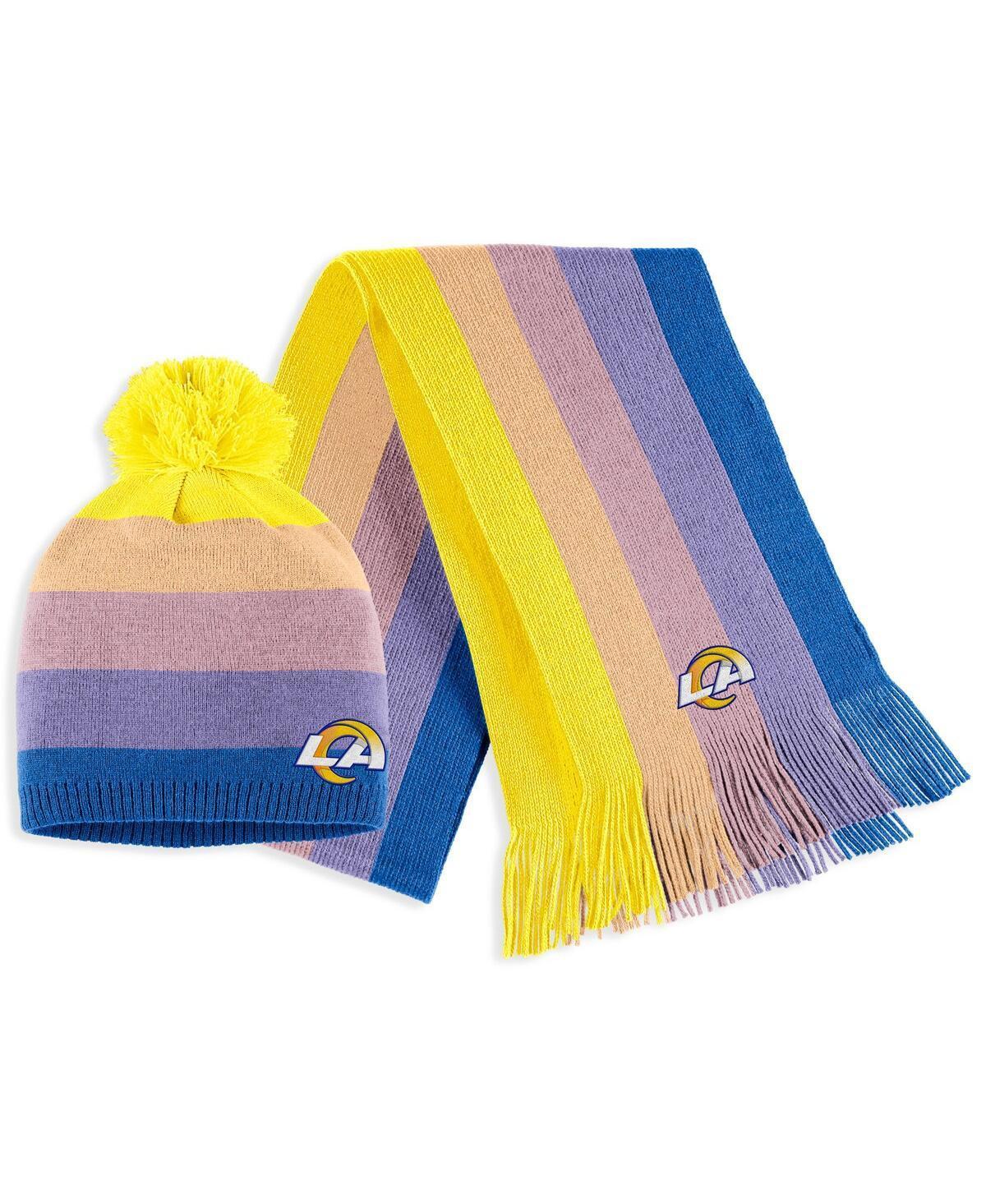 Womens WEAR by Erin Andrews Los Angeles Rams Ombre Pom Knit Hat and Scarf Set Product Image