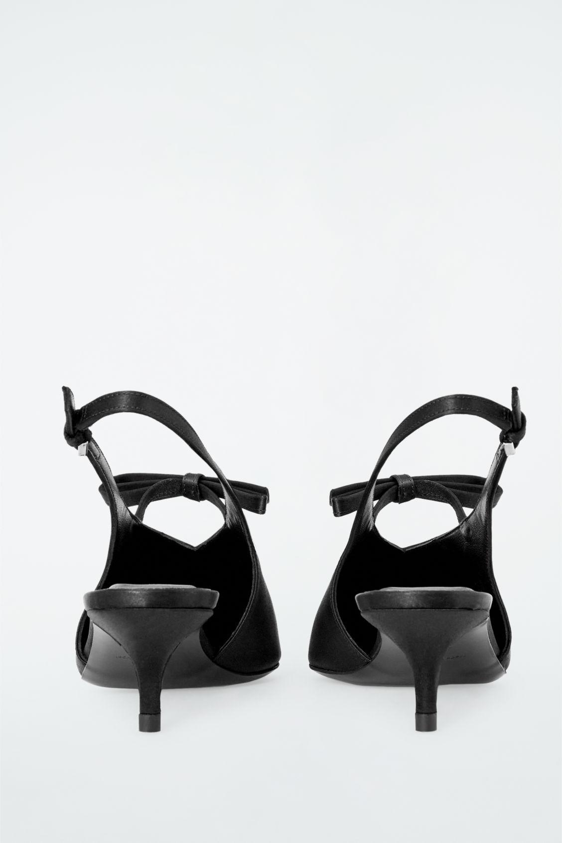 BOW-DETAIL POINTED SATIN SLINGBACK PUMPS Product Image