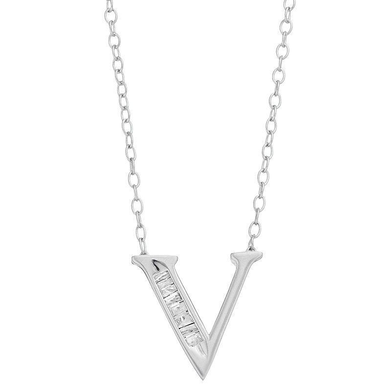 Sterling Silver Baguette Diamond Initial Pendant Necklace, Womens Product Image