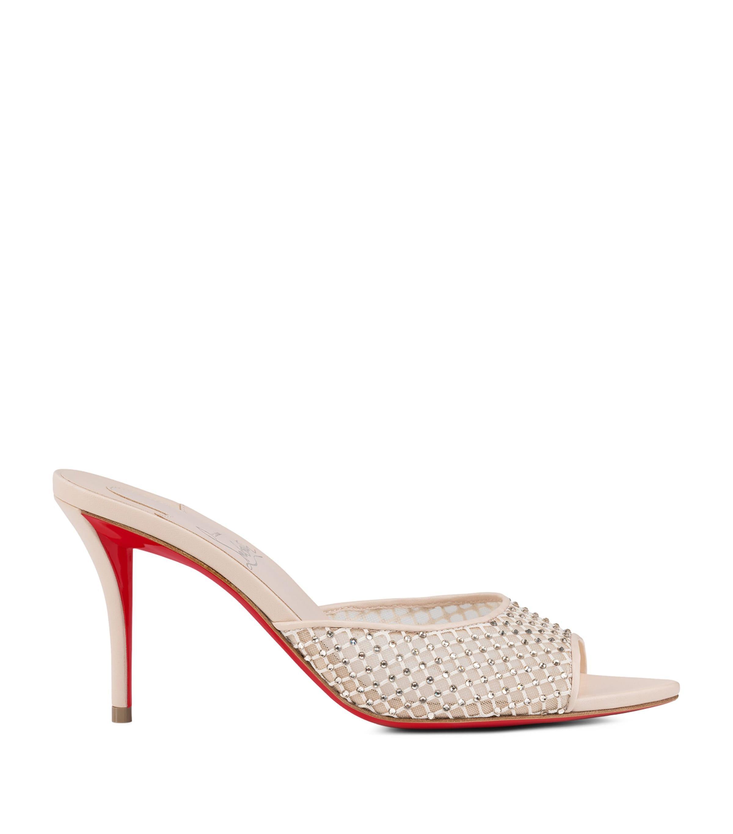 CHRISTIAN LOUBOUTIN Apostropha 80mm Crystal-embellished Leather Mules In Neutral Product Image