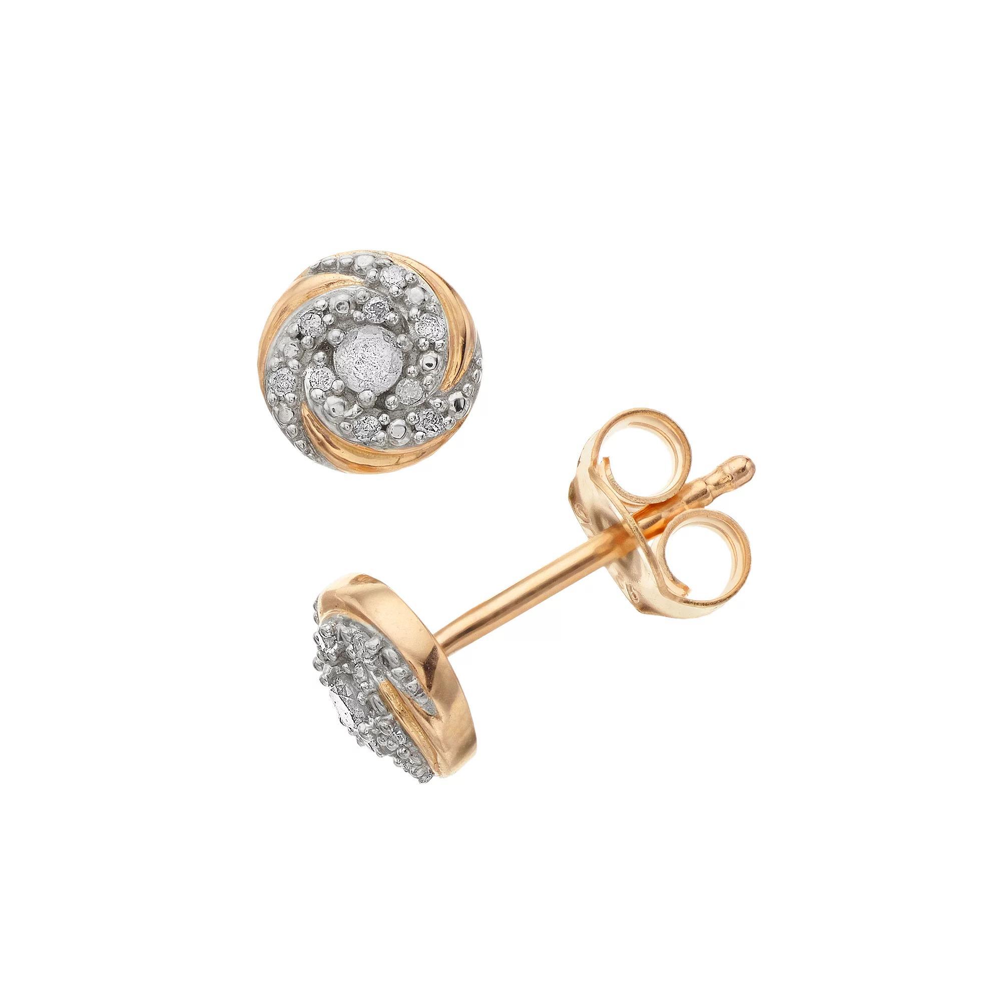 Sterling Silver 1/10 Carat T.W. Diamond Stud Earrings, Women's, Gold Tone Product Image
