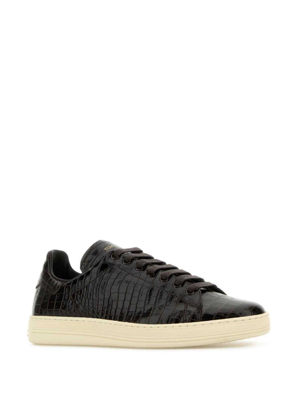 TOM FORD Embossed Almond Toe Sneakers In Brown Product Image