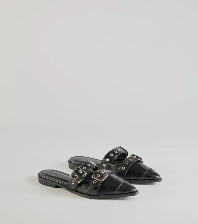 Edgy Flair Faux Leather Buckle Strap Flats Product Image