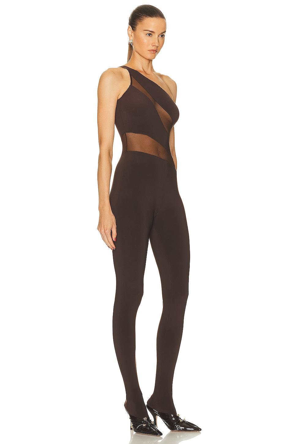 Norma Kamali Snake Mesh Catsuit in Chocolate Product Image