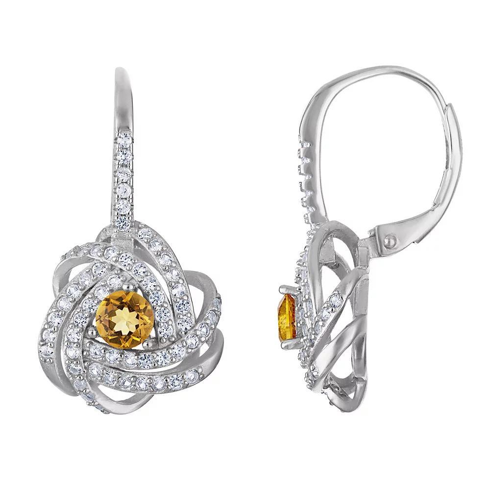 Designs by Gioelli Sterling Silver Gemstone Love Knot Leverback Earrings, Women's, Cr White Blue Product Image