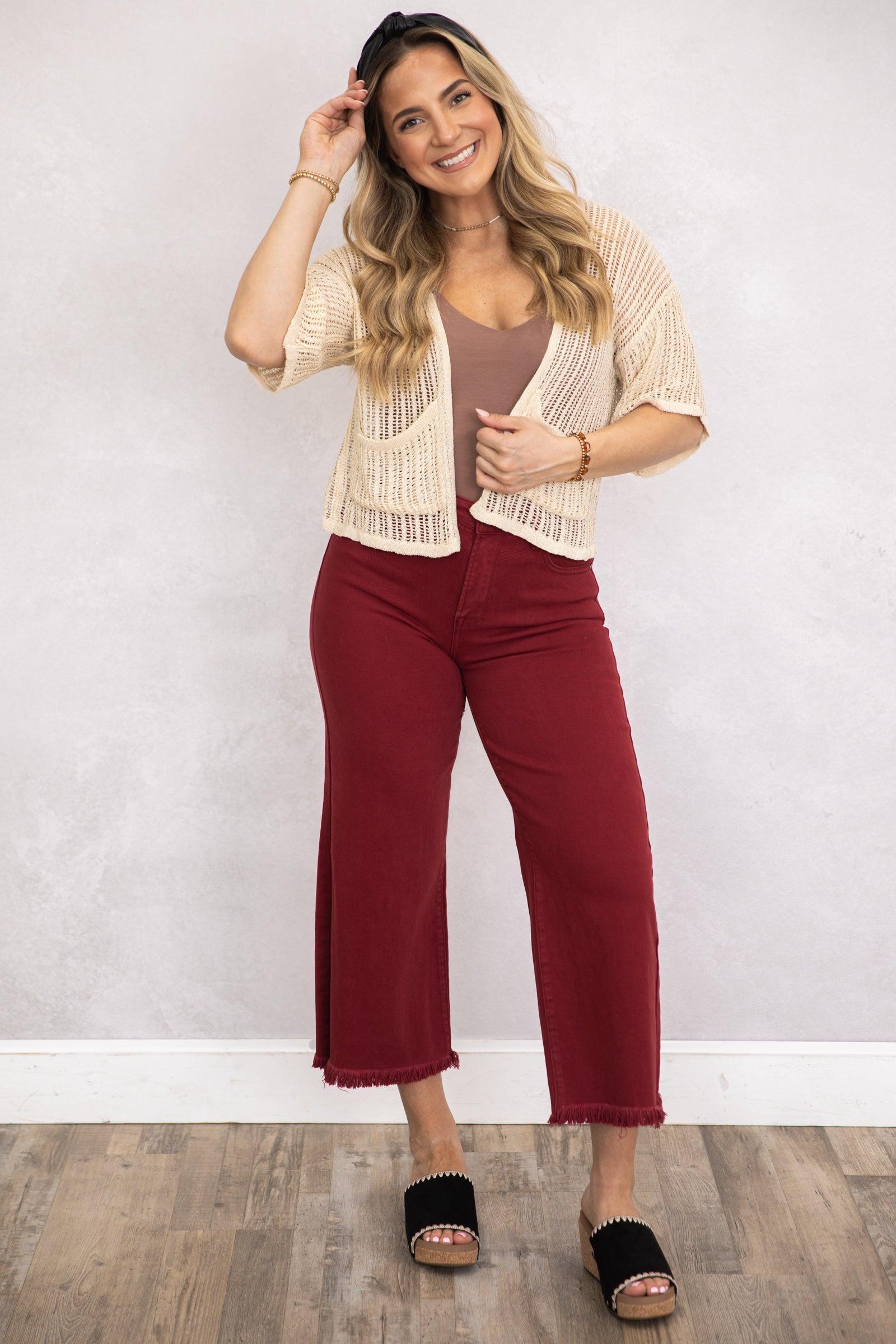 Beige Fishnet Knit Short Sleeve Cardigan Product Image