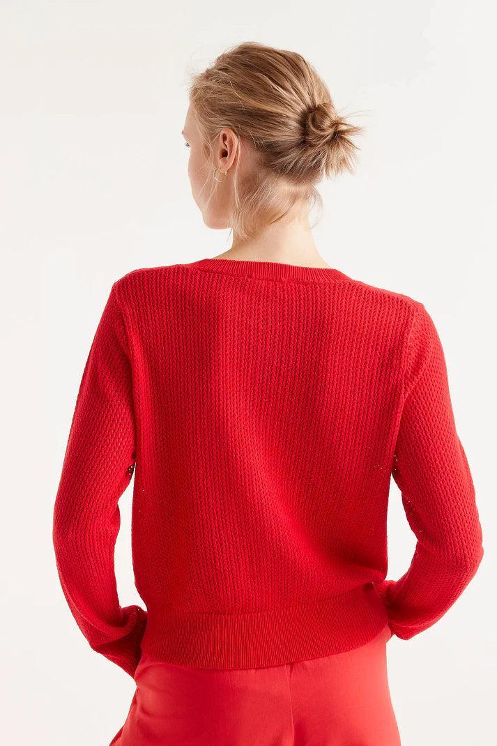 Red Open Knit Cardigan Product Image
